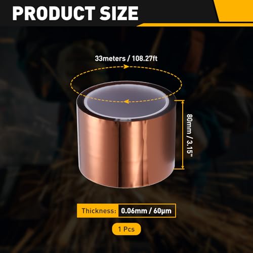 uxcell Heat Tape, 80mm x 33m (108ft) Polyimide Heat Transfer Sublimation Tape No Residue High-Temperature Resistant Tapes for Heat Press Soldering Circuit Board, Brown - size: 80mm x 33m (108ft)