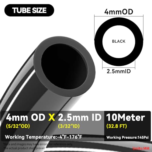 PNEUMATIC Black 4mm or 5/32 inch OD 2.5mm ID Polyurethane PU Air Hose Pipe Tube 10 Meter 32.8ft - color: Black, size: 4x2.5mm/32.8FT/10M