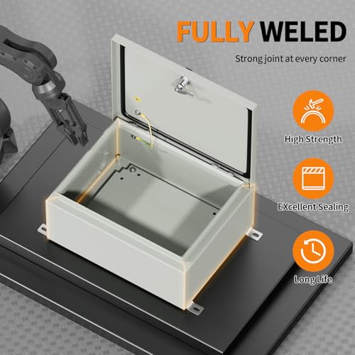 Metal Enclosure, IP65 Waterproof Electrical Box for Indoor and Outdoor Projects, Includes Mounting Plate and Wall Bracket 450×350×200mm (18"×14"×8") - size: 18"×14"×8"