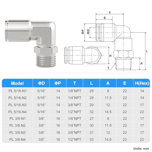 TAILONZ PNEUMATIC 304 Stainless Steel Male Elbow - 3/8 Inch Tube OD x 3/8 Inch NPT Thread 90 Push to Connect Tube Fitting PL-3/8-N3 (Pack of 5) - size: 3/8''OD 3/8''NPT