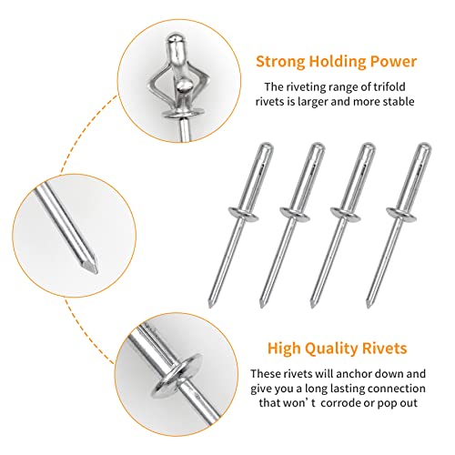 ALLCLEAN 3/16" x 3/4" Tri-Fold Rivets Assortment - 60Pcs,Silver Tri-fold Exploding Pop Rivets Solid Aluminum Tri Grip Rivets Bulb Style Rivets for Kayak Marine Boat - color: Silver, size: 3/16"x3/4"