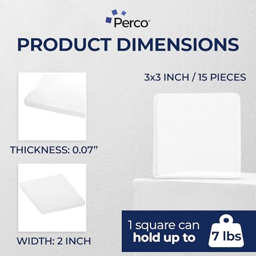 Perco Double Sided Tape Squares, Clear Nano Tape, 15 3"x3" Pre-Cut Mounting Squares – Heavy Duty Adhesive for Wall Décor, Mirrors, Photo Frames, Hanging, Crafts, DIY, Industrial Use, Home Projects - size: 3x3 inches
