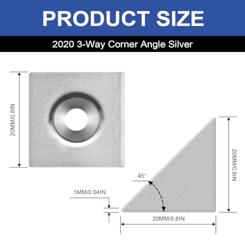 12pcs 2020 2-Way Corner Angle Bracket Connector 2020 Extrusion Hardware T-Slot V-Slot Accessories with Screws and Nuts for 2020 Aluminum Extrusion Connector 3D Printer Accessories Silver - color: Silver, size: 20-Corner Angle