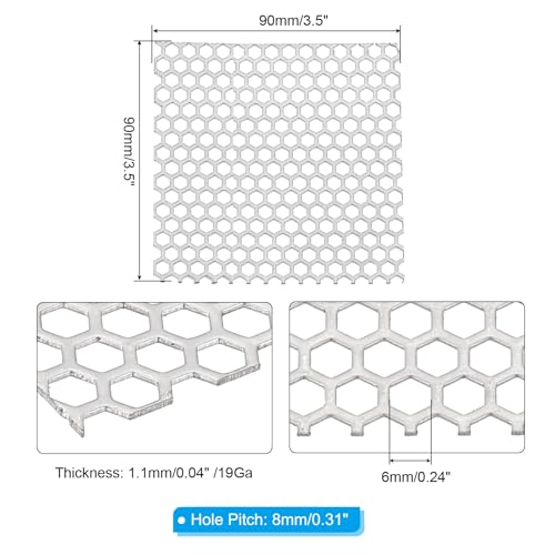 PATIKIL 3.5" x 3.5" Perforated Metal Sheets, 19Ga 0.24" Hexagonal Hole 304 Stainless Steel Mesh Stagger Expanded Perforated Metal Plate for Ventilation Grill Security Grates - size: 3.5" x 3.5"