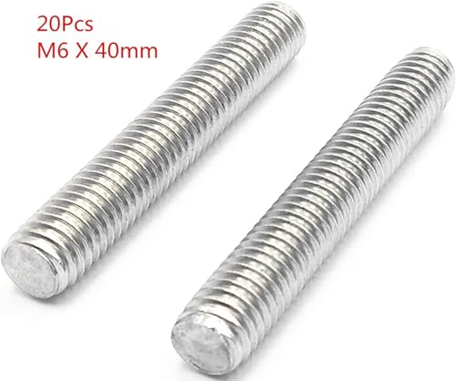 M6 Fully Threaded 304 Stainless Steel Rod Bar Studs Silver Tone 20 Pcs (M6 x 40mm) - size: M6 x 40mm