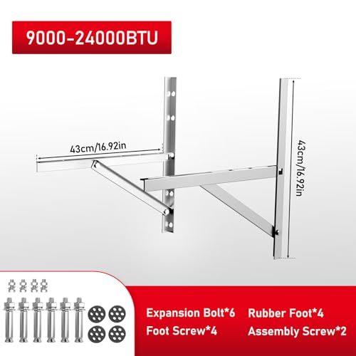 Mini Split AC Wall Mounting Bracket for 7000-18000 BTU, Heavy Duty 201 Stainless Steel Support Frame for Outdoor Heat Pump Unit - size: 7000-18000BTU 201 Stainless Steel