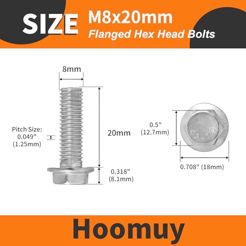 M8 x 20mm 16pcs Heavy Duty Flanged Hex Head Bolts, Flange Hexagon Head Screws, Stainless Steel 304, Metric Fully Threaded, Bright Finish - size: M8 x 20mm(16pcs)