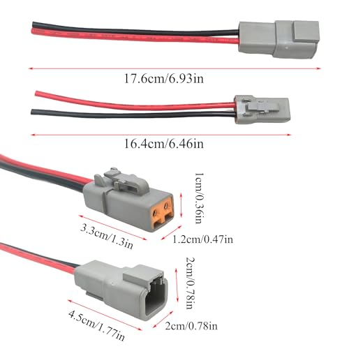 2 Sets DTP 2 Pin Waterproof Connector,Male and Female Electrical Connectors Wiring Harness 12 AWG Cable Wire for Car,Truck,Boats LED - style: 2Pins