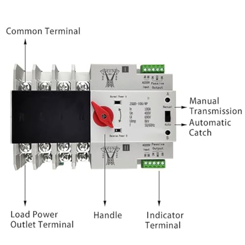 Dual Power Automatic/Manual Transfer Switch 4P 100A 220V Changeover Switch