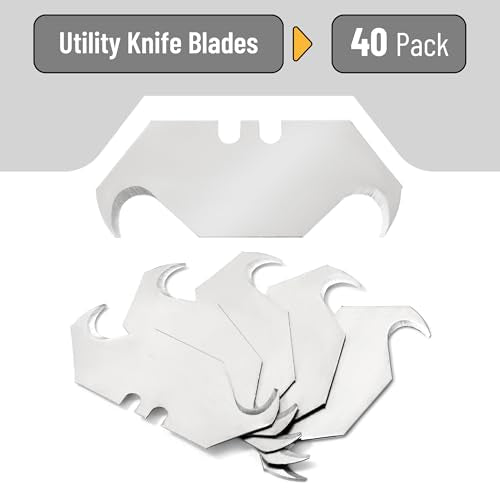 Bates- Utility Knife Blades with Hook Edge, 40 Pack, Box Cutter Blades, Razor Blades Utility Knife, Razor Knife Blades, Replacement Blades, Razor Blades for Box Cutters, Box Cutter Blades Refills - color: Silver With Hook Edge, size: 40 Pack
