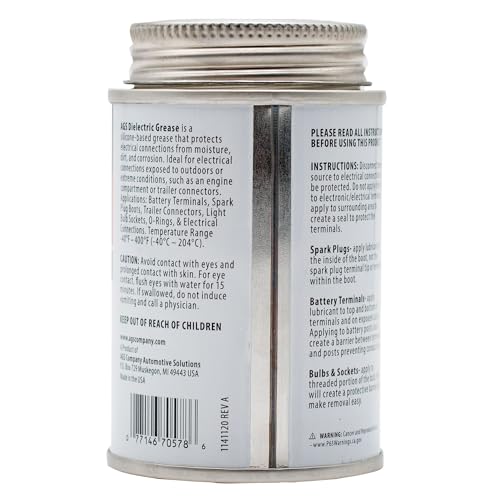 AGS Dielectric Grease for Electrical Connectors – 4oz Silicone Grease for Spark Plugs, Battery Terminals, Wiring & Connectors, Made in USA Since 1931, Brush-Top Can for Precise, Mess-Free Application - size: 4oz