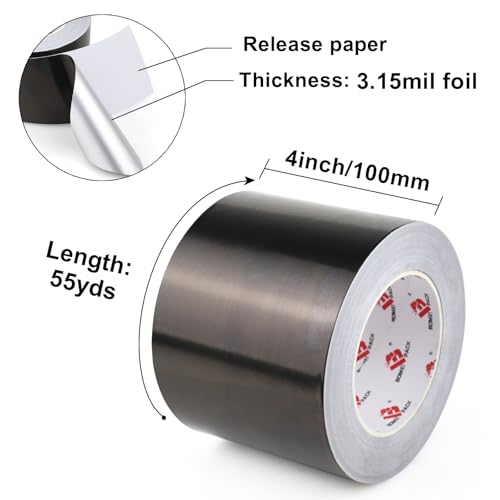 BOMEI PACK Black Aluminum Tape - HVAC Sealing & Patching Hot & Cold Air Duct Tape - 4 Inch - size: 4 Inch