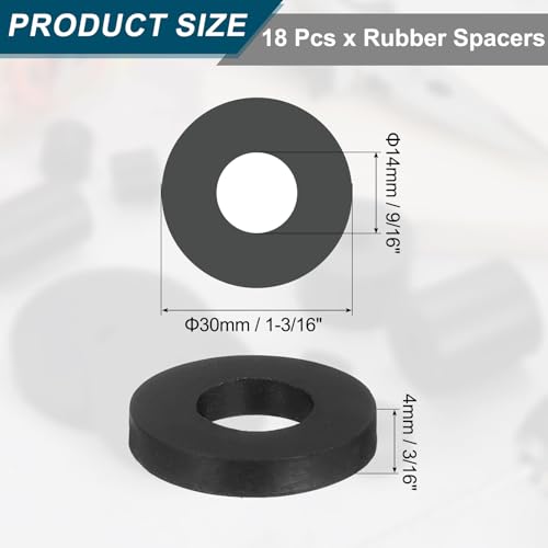 uxcell 18Pcs Thick Rubber Spacer, 1-3/16 Inch OD x 9/16 Inch ID x 3/16 Inch Thickness Round Rubber Bushings Anti Vibration Flat Spacer Washers for Home Industrial Machinery - size: 1-3/16 Inch OD x 9/16 Inch ID x 3/16 Inch T