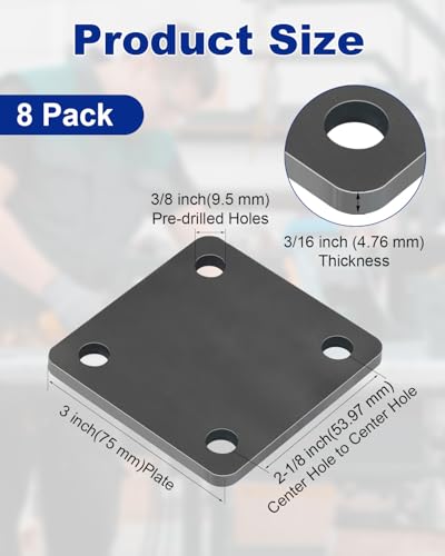 Rocaris 8 Pcs 3 × 3 ×3/16 Inch A36 Steel Plate Hot Rolled with 4 Holes - size: 3 Inch