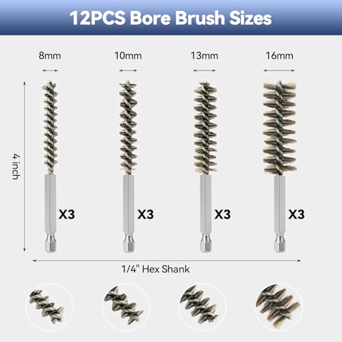 12 Pcs Wire Bore Brush for Drill,Stainless Steel Drill Brush Set,with 1/4 Inch Hex Shank, Power Drill Attachment for Polishing, Rust and Tube Cleaning (0.315"-0.630") - size: "S" 12PCS