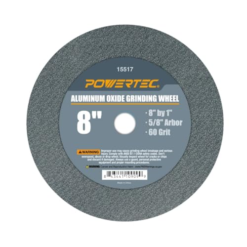 POWERTEC Bench Grinder Wheel 8 Inch 60 & 120 Grit, White Aluminum Oxide Grinding Wheel for Bench and Pedestal Grinder, 1" Thick 5/8" Arbor, Sharpening & Shaping Drill Bits, Blade, Chisel, 2PK (15549) - style: 8" Grinding Wheels