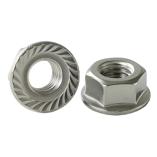 M16x2mm Metric Serrated Hex Flange Nuts, 304 Stainless Steel (A2-70), DIN 6923, Bright Finish, 5PCS - color: Silver, size: Silver M16 x 2mm