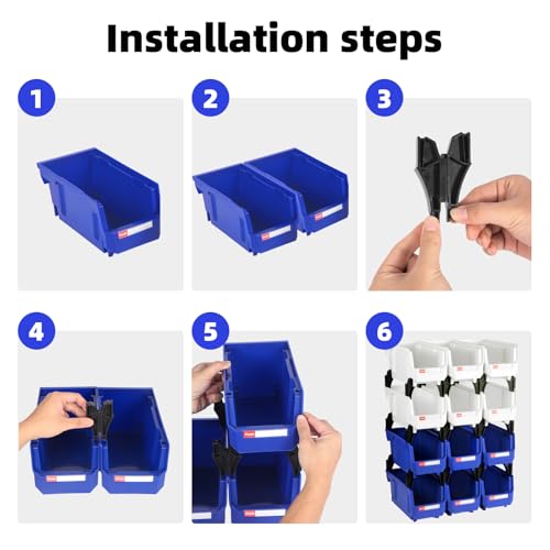 12 Packs Stackable Storage Bins, 11" x 5" x 5" Plastic Bins, - color: Blue & White 12pack, size: 11x5x5 inch