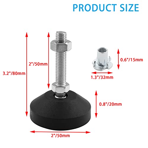 Luomorgo M12 Leveling Feet with T-Nut, D50 x M12 x H50, 4 Pcs - size: D50 x M12 x H50