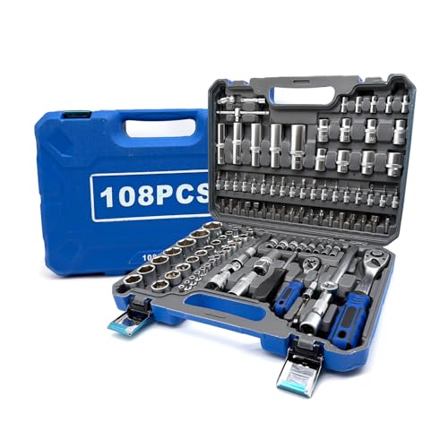 108 Pcs 72-Tooth Ratchet Socket Set, 1/2" & 1/4" Drive Set