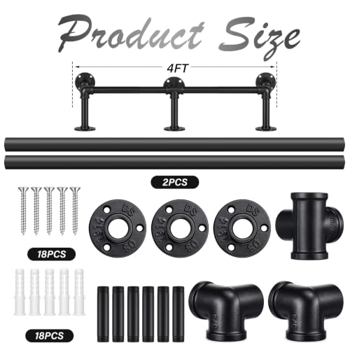 Zonon 4 ft Bar Foot Rail Kit, Matte Black Industrial Pipe Railing for Bar - size: 4 ft