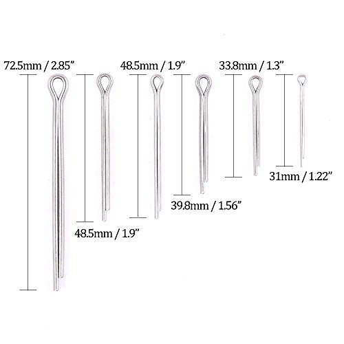 Glarks 90Pcs 304 Stainless Steel Cotter Pin Clip Key Fastner Fitting Assortment Kit