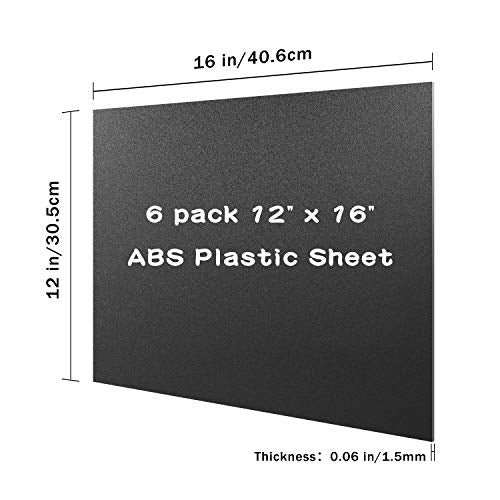 Zuvas Black ABS Plastic Sheet 12" x 16" x 0.06" 6 Pack, DIY Materials - color: black, size: 12" * 16" * 1.5mm