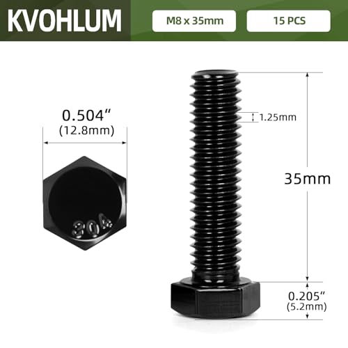 15 PCS M8 x 35mm Hex Head Screw Bolt, Stainless Hex Bolts, Full Thread, 18-8 Stainless Steel (304), Black Coating - size: M8 x 35mm