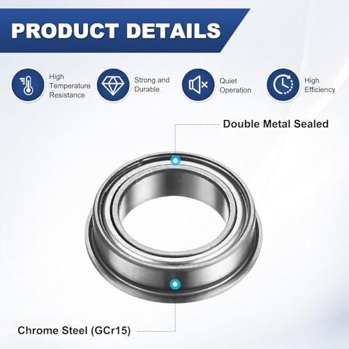 M METERXITY 4-Pack F6700ZZ Flanged Ball Bearing, 10 x 15 x 4mm Double Metal Shielded Chrome Steel (GCr15) Flange Rip Bearings for Wheelbarrow/Printer/Fax Machines/Power Tools - size: 10mm x 15mm x 4mm