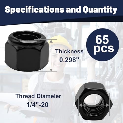 ZQZ 1/4-20 Nylon Lock Nuts,65Pcs Stainless Steel Nylon Insert Locknut Black - color: Black, size: SAE 1/4-20; 65pcs