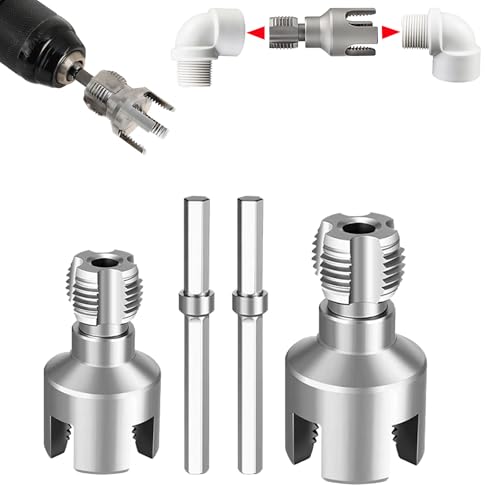 PVC Pipe Threader Kit, 3 Piece Set, 1/2", 3/4", 1" NPT, Internal and External Threading, Compatible with Electric Drill for PVC, PPR, MPP Pipes (1/2in+3/4in) - color: 1/2in+3/4in