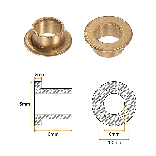 HARFINGTON 2pcs Flange Bearing Sleeve 8mm Bore 10mm OD 6mm Length 1.2mm Flange Thickness Bronze Bushing Self Lubricating Bushings Sleeve for Industrial Equipment - size: 8mm x 10mm x 6mm