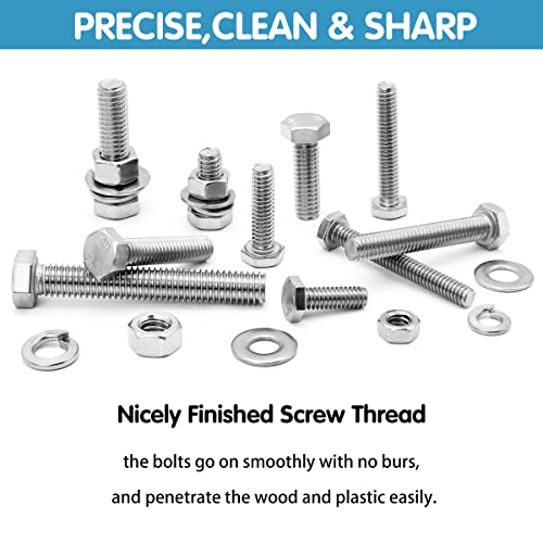 SATANTECH 246PCS Hex Head Bolts and Nuts Assortment Kit, Stainless Steel 1/4-20, 5/16-18, 3/8-16, Assorted Nuts and Bolts, Flat & Spring Lock Washers with Case - color: SAE Stainless Steel Hex Bolts