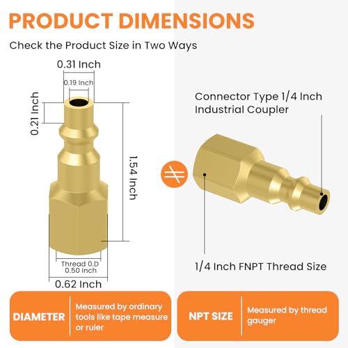 1/4-Inch NPT Brass Industrial Air Coupler Plug (4PCS)