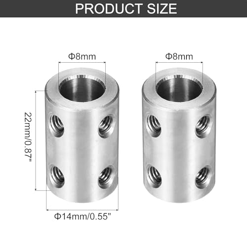 MECCANIXITY Rigid Screw Coupling 8mm to 8mm Shaft Coupler Connector L22mm x D14mm Steel Joint Connector Rigid Coupling Set for 3D Printers DIY Encoder with 8 Screws & Hex Wrench, 2 Pcs - color: Silver, size: 8mm to 8mm