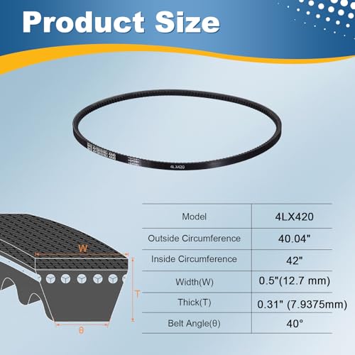 uxcell 4L420 Rubber V-Belt 42" Outer Circ x 0.5" Width x 0.31" Thick - size: 4LX420