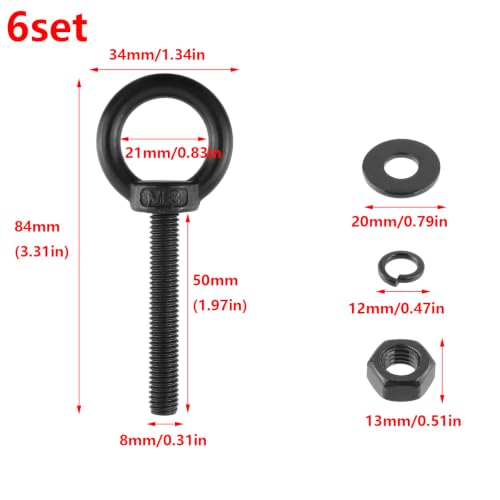 Antrader Lifting Shoulder Eye Bolts,M8 Eye Bolt,M8 x 50mm,Black,6 Sets - size: M8 x 50mm