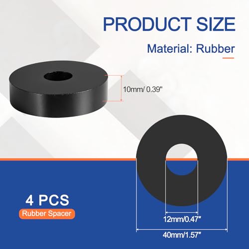 Multi Purpose Rubber Spacer, 12mm ID x 40 OD x 10mm T Neoprene Round Anti-Vibration Isolation Pads Bushings Spacer Washer Fit for HVAC Bolts Car Accessories (4 Pcs) - size: 12mm ID x 40 OD x 10mm T