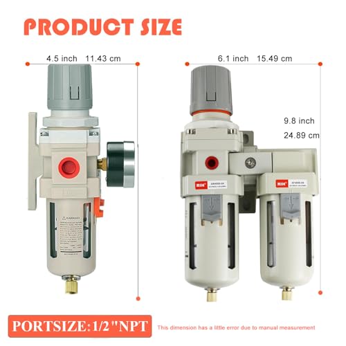 RIH Air Dryer System - 1/2" NPT Double Air Filters-5 Micron Particulate Filter& Air Pressure Regulator - Gauge(0-150 psi), Semi-Auto Drain, Poly Bowl,Bracket - 3 in 1 Two Unit (1/2" NPT) - size: 1/2" NPT
