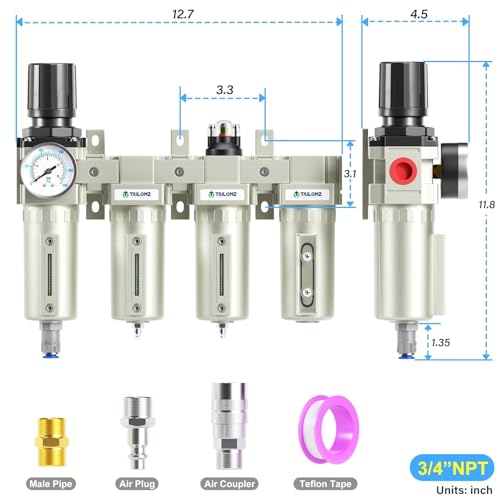 TAILONZ 3/4"NPT 4-Stage Compressed Air Dryer System Auto Drain - color: 4 Stage(3filter+1dryer), size: 3/4" NPT/Automatic Drainage