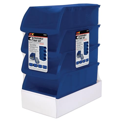 Performance Tool W5196 4-Piece Large Stackable Storage Trays, Blue - style: 4pc Large Blue Bins Only