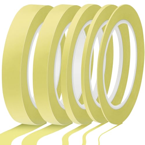 Xuniea 5 Rolls Fine Line Vinyl Tape, 1/16, 1/8, 1/4, 1/2, 3/4 Inch, Yellow - color: Yellow, size: 1/16, 1/8, 1/4, 1/2, 3/4 Inch