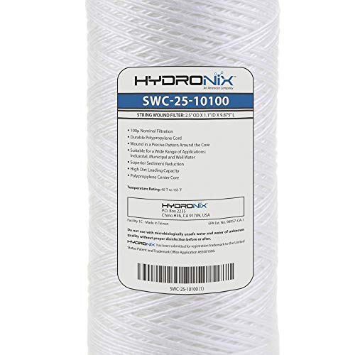 Hydronix SWC-25-10100 Universal Whole House String Wound Sediment Water Filter Cartridge 2.5" x 10" - 100 Micron