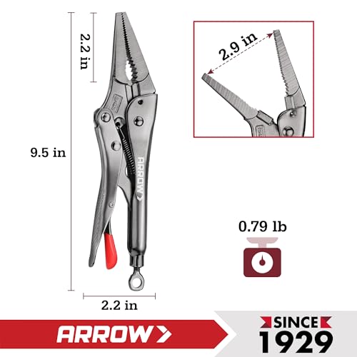 ARROW 9.5" Needle Nose Locking Pliers, Long Nose Locking Pliers - size: 9.5 in