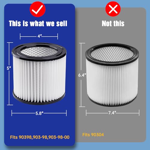 90398 Replacement Cartridge Filter for Shop-Vac 903-98 90398 9039800 903-98-00, Small Cartridge Filter Fits with Shop-Vac 1-4 Gallon Wet/Dry Vacuum Cleaners, 2 Pack