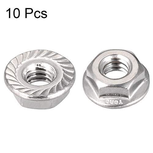 uxcell 1/4-20" Serrated Flange Hex Lock Nuts, 304 Stainless Steel, 10 Pcs - size: 1/4-20"