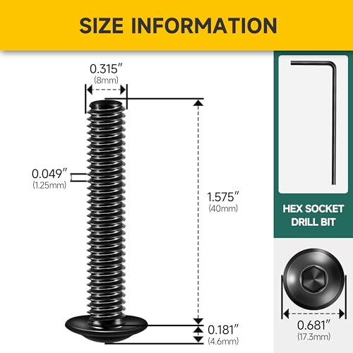 Mywish M8 x 40mm 20Pcs Flange Button Head Hex Socket Cap Screws Bolts, 304 Stainless Steel Furniture M8 x 1.25 Bolts Full Thread, Black Oxide & Hex Spanner - color: Black-M8, size: 40mm
