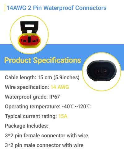 14AWG 2 Pin Waterproof Electrical Connector Quick Connect 3 Pack - size: 2 Pin