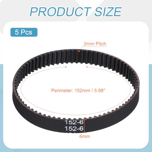 MECCANIXITY 5Pcs 152mm GT-2 Timing Belt 6mm Width 2mm Pitch Closed Loop - size: 152mm