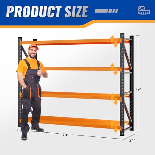 BYNSOE 78.8" W Storage Shelves 7000lbs Garage Metal Shelving Heavy Duty Garage Shelves Adjustable Storage Shelves for Industrial, Factory, (Black Orange, 78.8" W X 24" D X 78.8" H) - color: Black Orange, size: 78.8" W X 24" D X 78.8" H